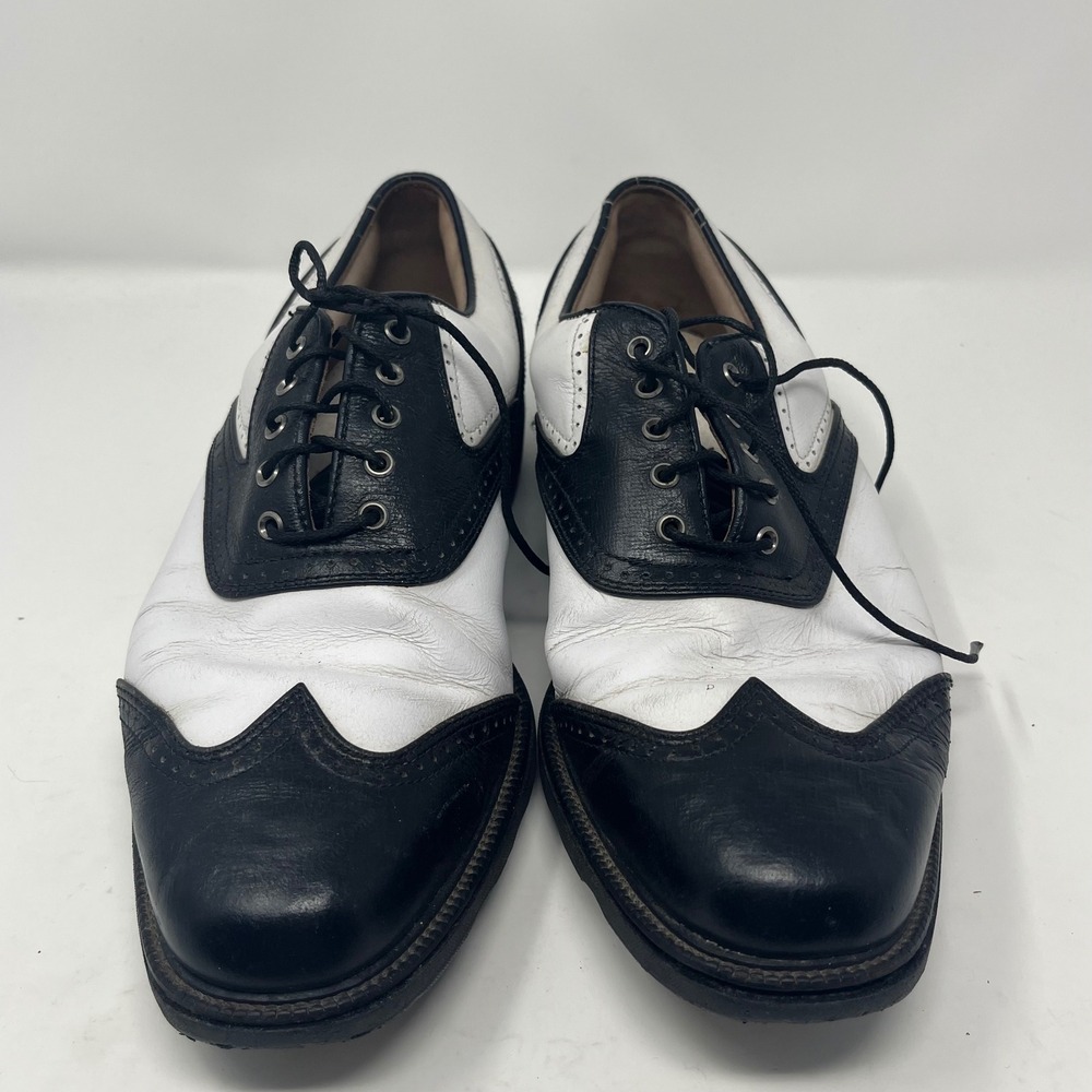 FootJoy GreenJoys Mens 9.5 W Golf Shoes Black White Wingtip Saddle 52262 - Picture 1 of 8